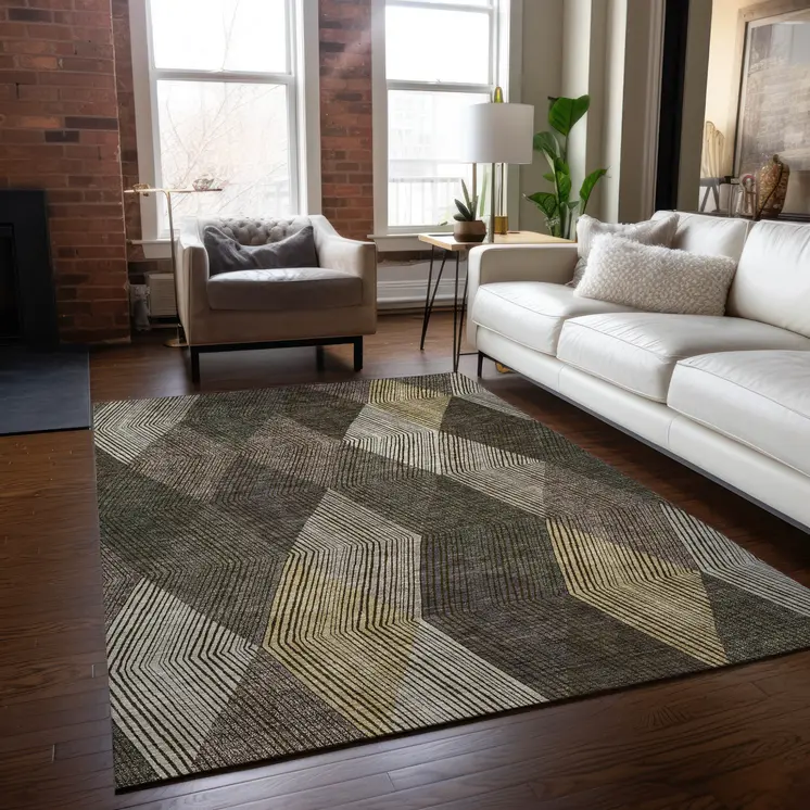 5' X 8' Brown Beige And Gold Argyle Washable Indoor Outdoor Area Rug