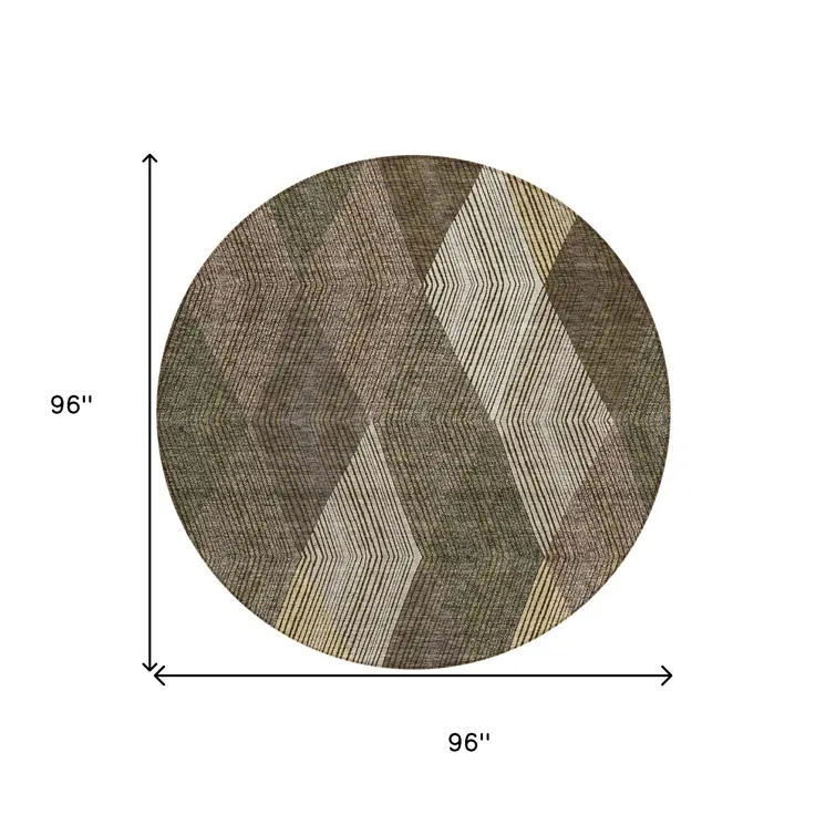 8' Brown Beige And Gold Round Argyle Washable Indoor Outdoor Area Rug