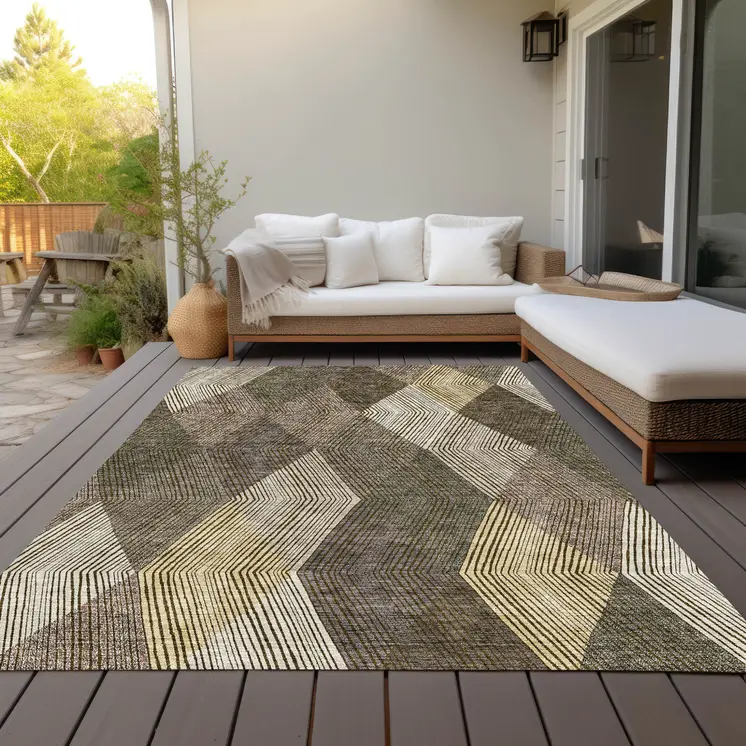 8' X 10' Brown Beige And Gold Argyle Washable Indoor Outdoor Area Rug