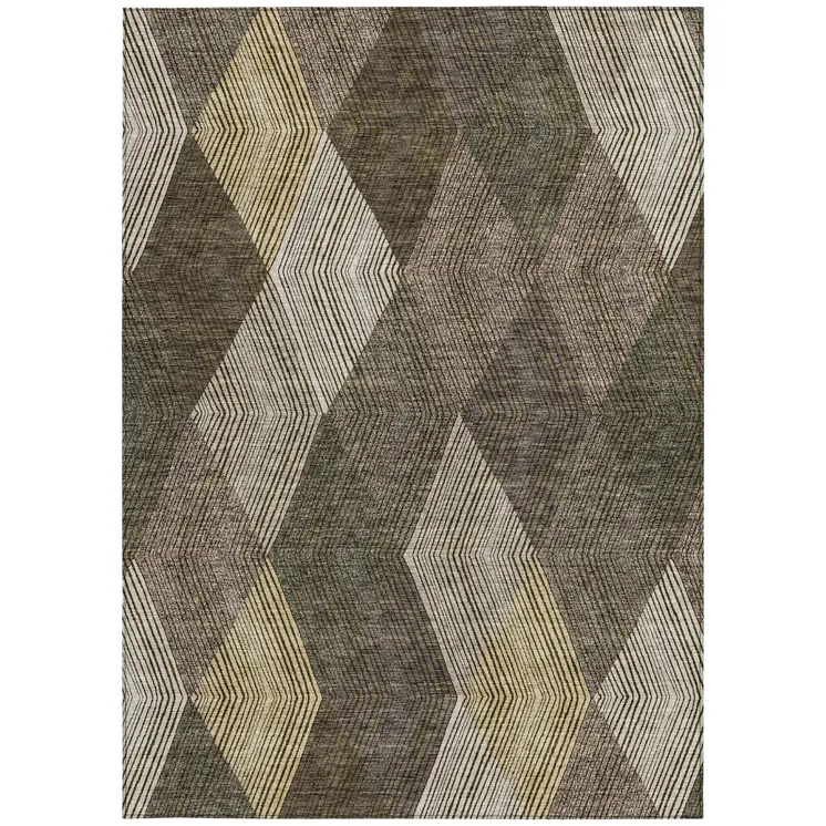 10' X 14' Brown Beige And Gold Argyle Washable Indoor Outdoor Area Rug