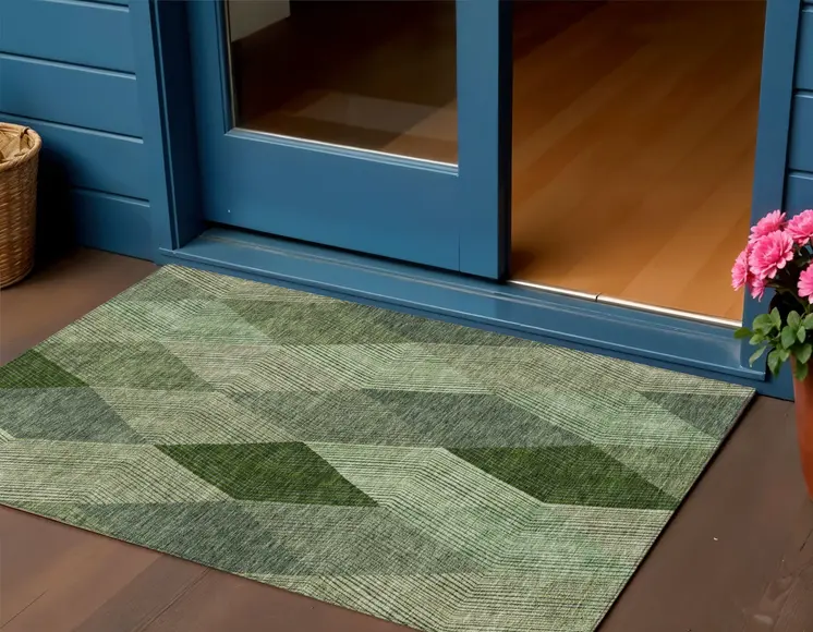 3' X 5' Green Mint Green And Sage Argyle Washable Indoor Outdoor Area Rug