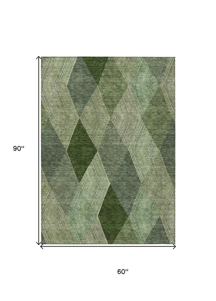 5' X 8' Green Mint Green And Sage Argyle Washable Indoor Outdoor Area Rug