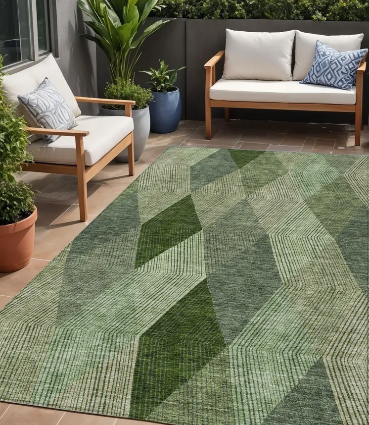 5' X 8' Green Mint Green And Sage Argyle Washable Indoor Outdoor Area Rug