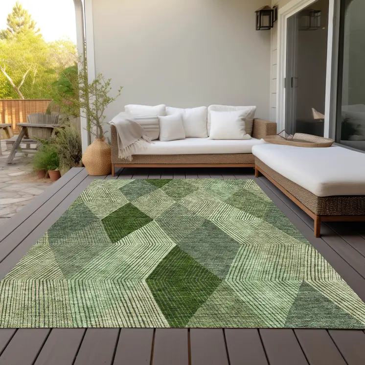 5' X 8' Green Mint Green And Sage Argyle Washable Indoor Outdoor Area Rug
