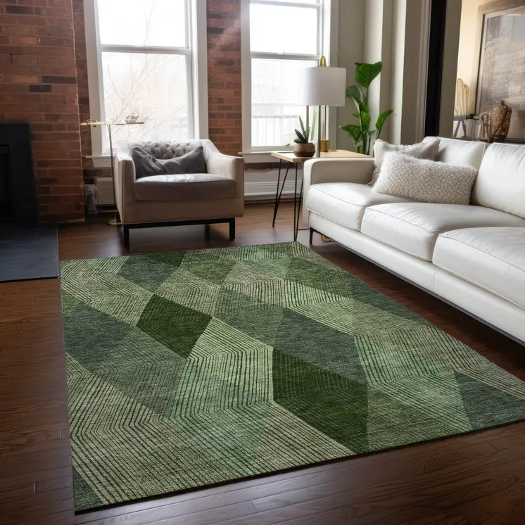 5' X 8' Green Mint Green And Sage Argyle Washable Indoor Outdoor Area Rug