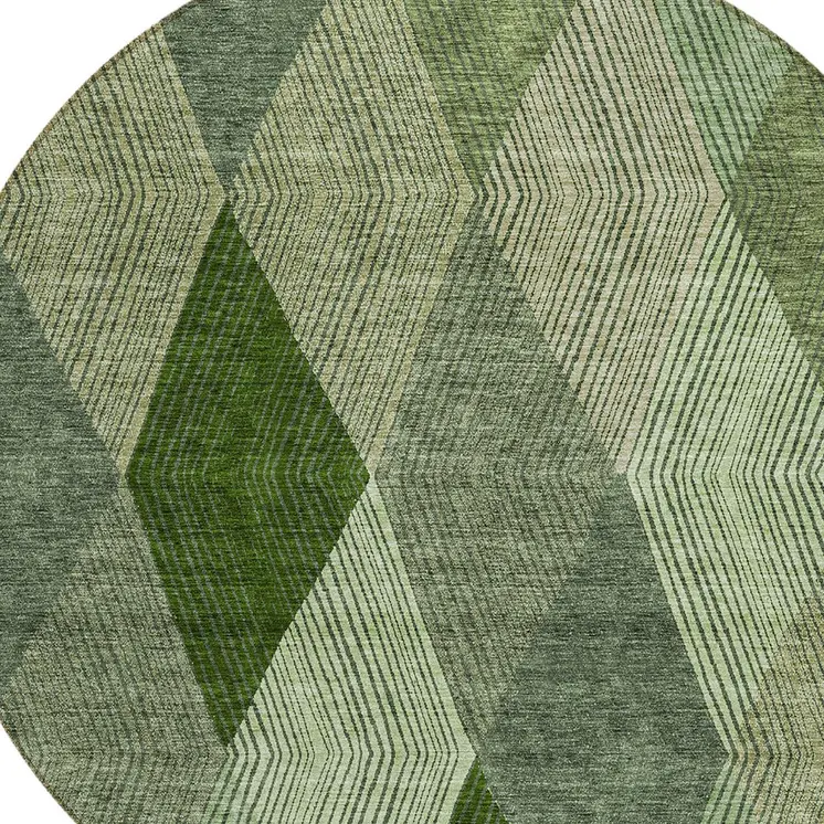 8' Green Mint Green And Sage Round Argyle Washable Indoor Outdoor Area Rug