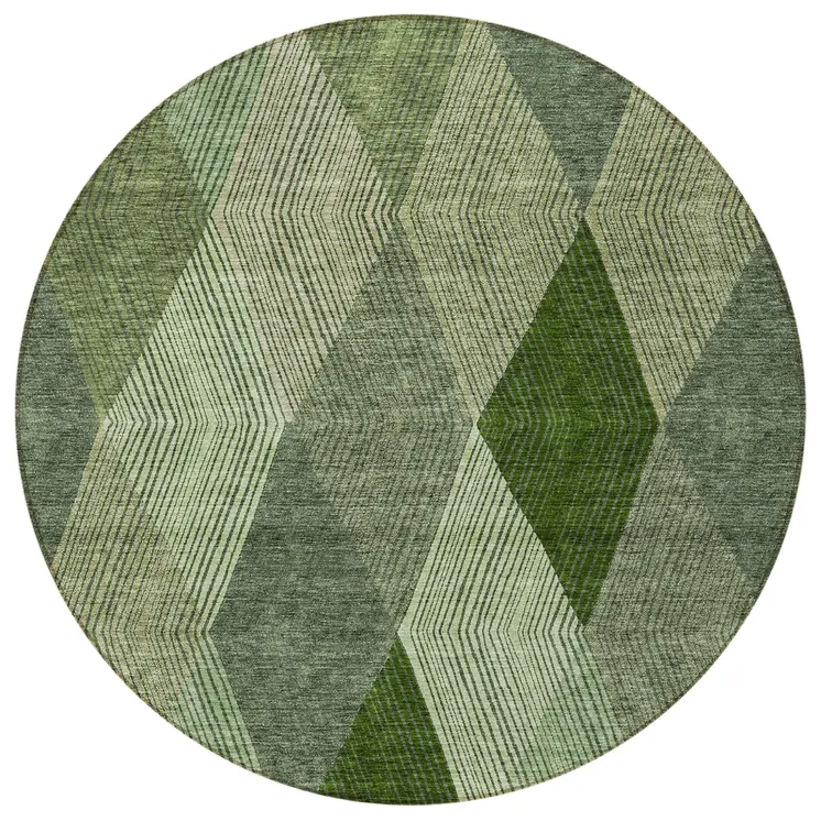 8' Green Mint Green And Sage Round Argyle Washable Indoor Outdoor Area Rug