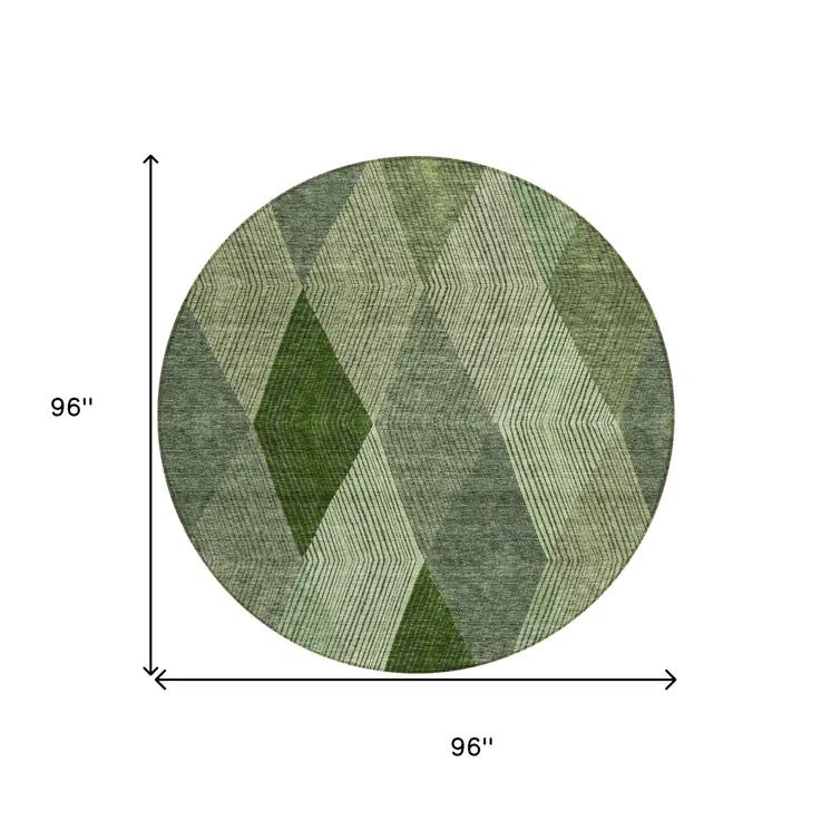 8' Green Mint Green And Sage Round Argyle Washable Indoor Outdoor Area Rug