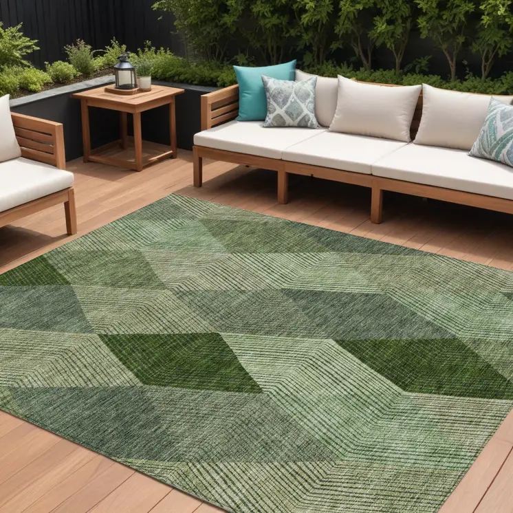 10' X 14' Green Mint Green And Sage Argyle Washable Indoor Outdoor Area Rug