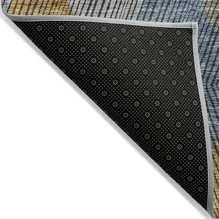 3' X 5' Gray Gold And Blue Argyle Washable Indoor Outdoor Area Rug
