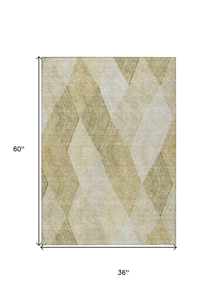 3' X 5' Ivory Wheat And Beige Argyle Washable Indoor Outdoor Area Rug