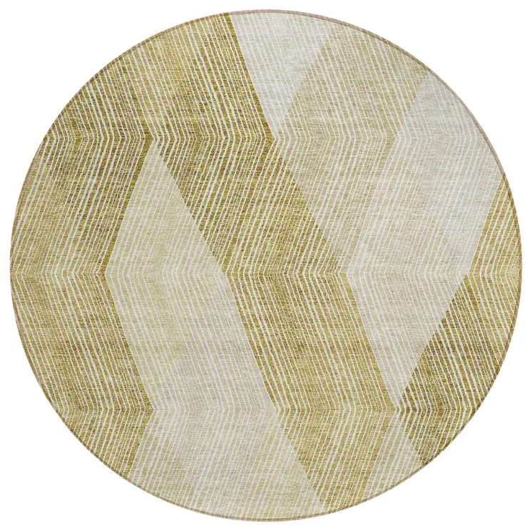 8' Ivory Wheat And Beige Round Argyle Washable Indoor Outdoor Area Rug