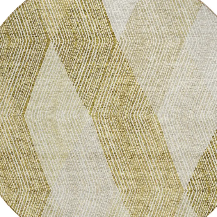 8' Ivory Wheat And Beige Round Argyle Washable Indoor Outdoor Area Rug