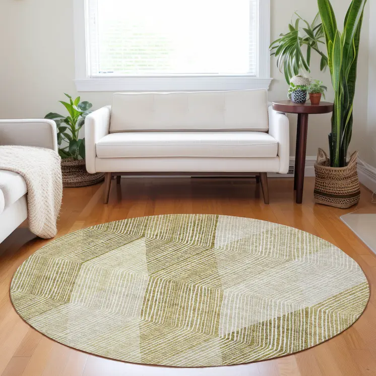 8' Ivory Wheat And Beige Round Argyle Washable Indoor Outdoor Area Rug