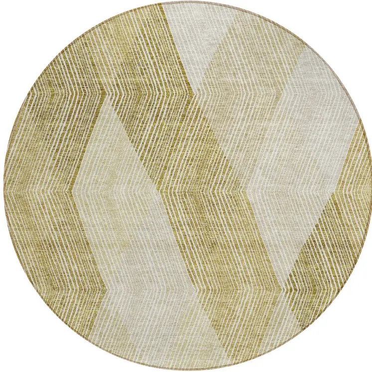 8' Ivory Wheat And Beige Round Argyle Washable Indoor Outdoor Area Rug