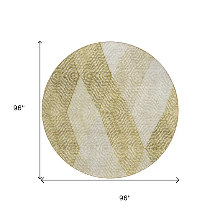 8' Ivory Wheat And Beige Round Argyle Washable Indoor Outdoor Area Rug