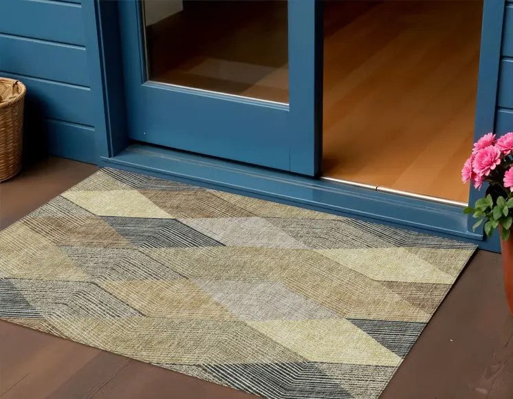 3' X 5' Brown Gold And Taupe Argyle Washable Indoor Outdoor Area Rug