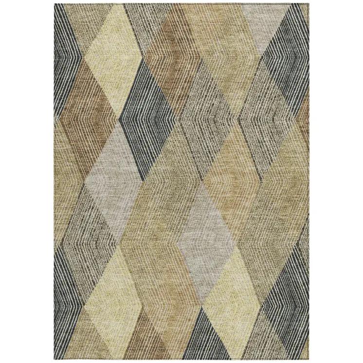 5' X 8' Brown Gold And Taupe Argyle Washable Indoor Outdoor Area Rug