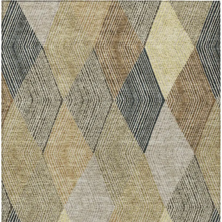 9' X 12' Brown Gold And Taupe Argyle Washable Indoor Outdoor Area Rug