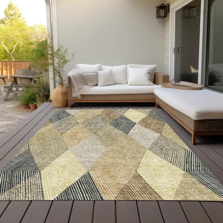 9' X 12' Brown Gold And Taupe Argyle Washable Indoor Outdoor Area Rug
