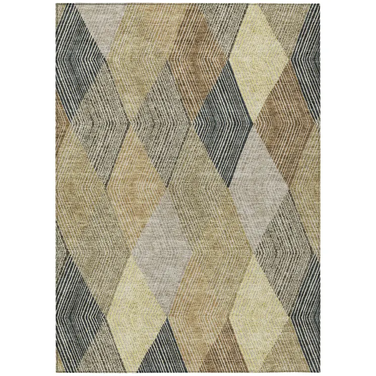 9' X 12' Brown Gold And Taupe Argyle Washable Indoor Outdoor Area Rug