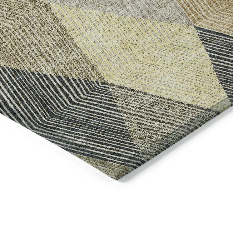 9' X 12' Brown Gold And Taupe Argyle Washable Indoor Outdoor Area Rug