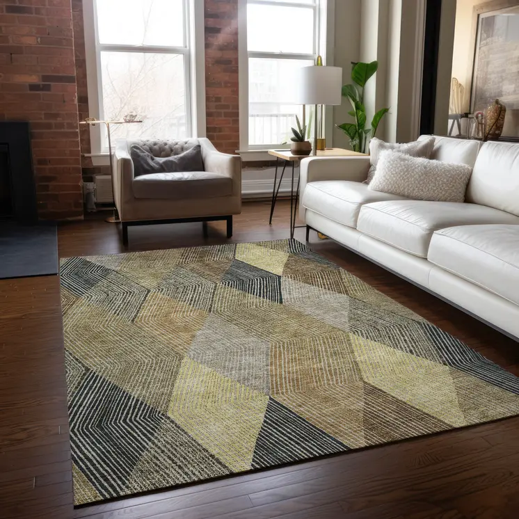 9' X 12' Brown Gold And Taupe Argyle Washable Indoor Outdoor Area Rug