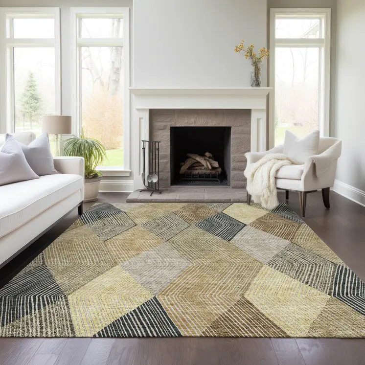 9' X 12' Brown Gold And Taupe Argyle Washable Indoor Outdoor Area Rug