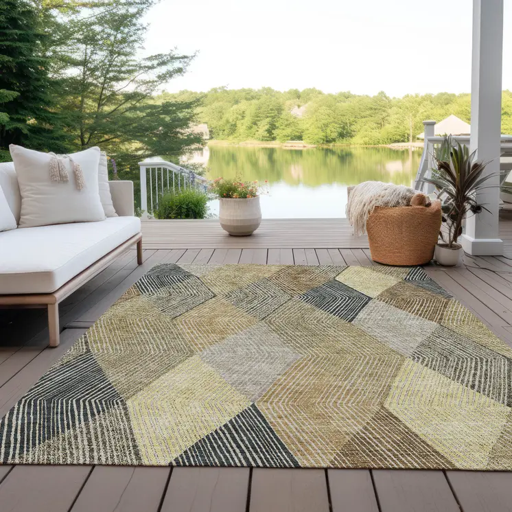 9' X 12' Brown Gold And Taupe Argyle Washable Indoor Outdoor Area Rug