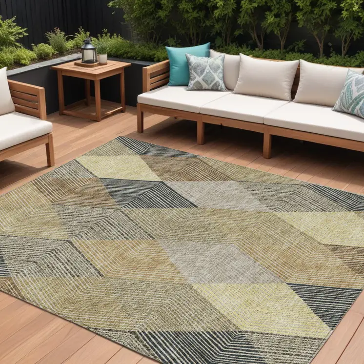 10' X 14' Brown Gold And Taupe Argyle Washable Indoor Outdoor Area Rug