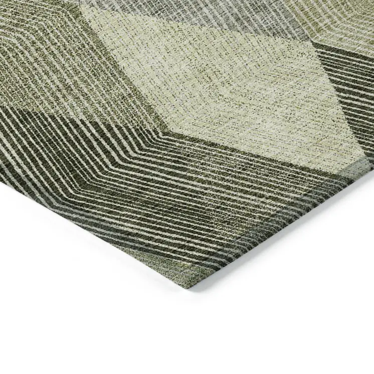 5' X 8' Olive Green Gray And Ivory Argyle Washable Indoor Outdoor Area Rug