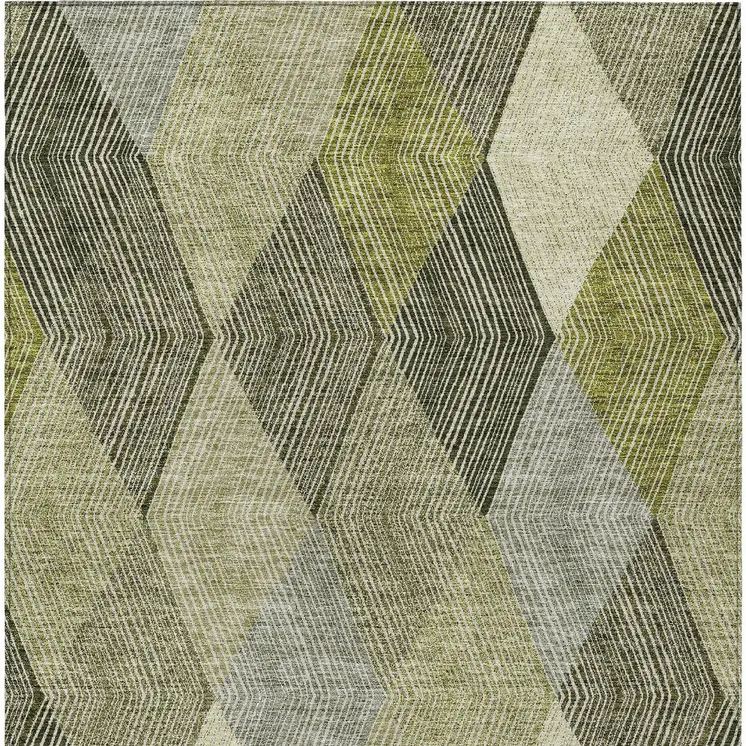 5' X 8' Olive Green Gray And Ivory Argyle Washable Indoor Outdoor Area Rug