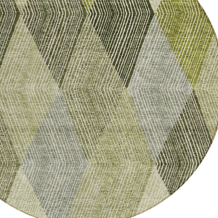 8' Olive Green Gray And Ivory Round Argyle Washable Indoor Outdoor Area Rug