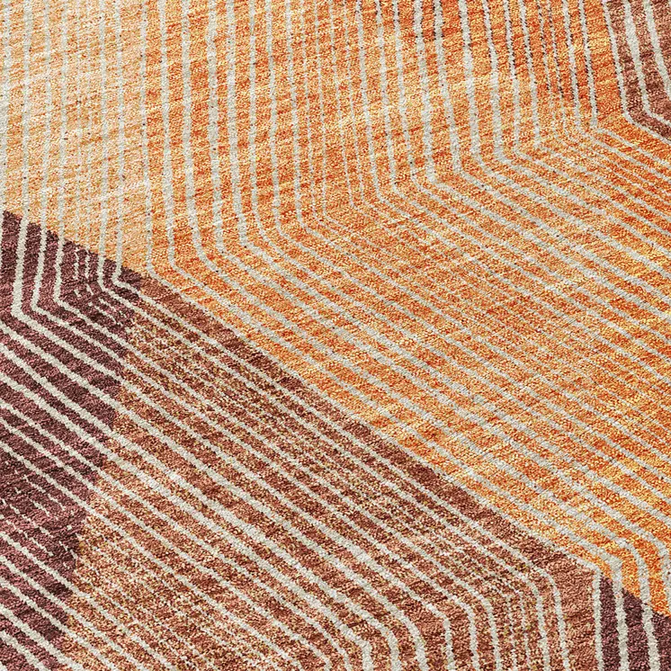 8' Orange Peach And Ruby Red Round Argyle Washable Indoor Outdoor Area Rug