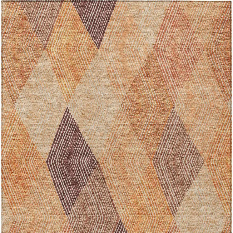 8' X 10' Orange Peach And Ruby Red Argyle Washable Indoor Outdoor Area Rug