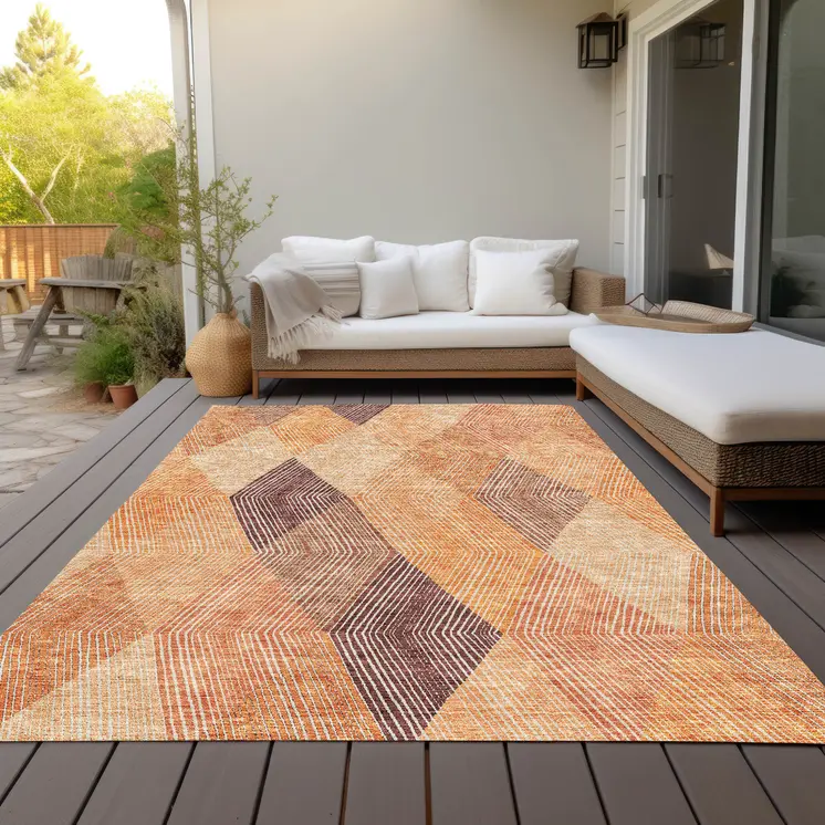 8' X 10' Orange Peach And Ruby Red Argyle Washable Indoor Outdoor Area Rug