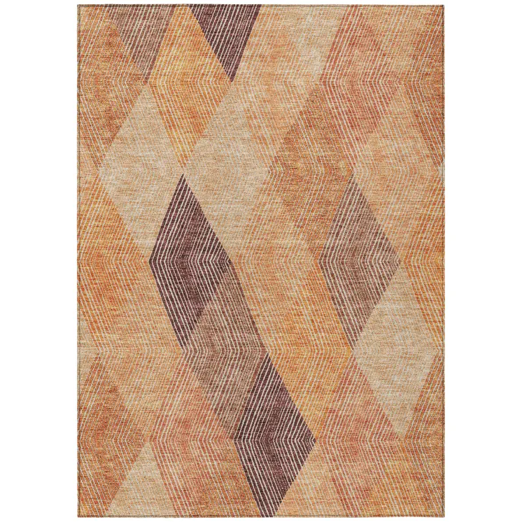 8' X 10' Orange Peach And Ruby Red Argyle Washable Indoor Outdoor Area Rug