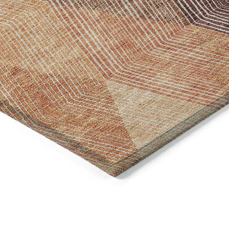 8' X 10' Orange Peach And Ruby Red Argyle Washable Indoor Outdoor Area Rug