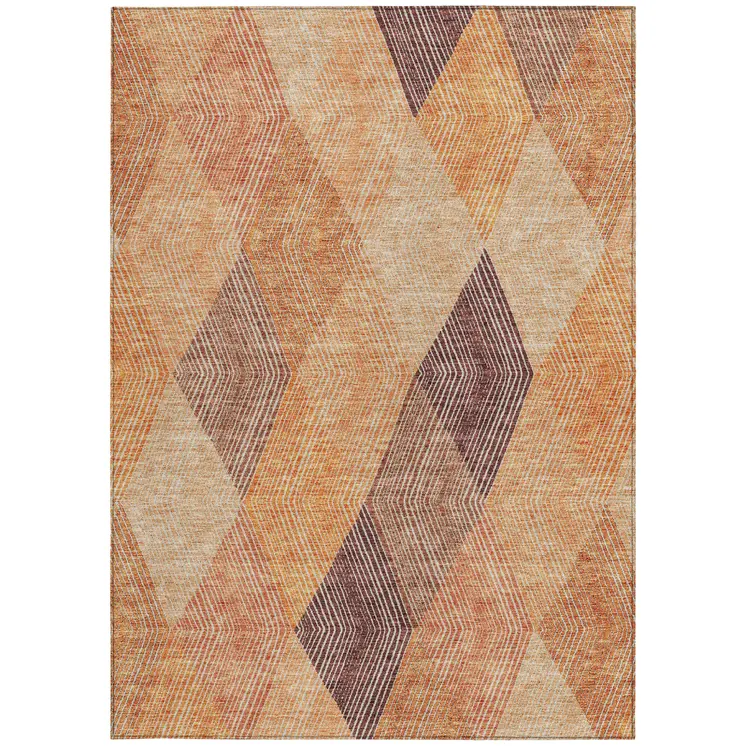 9' X 12' Orange Peach And Ruby Red Argyle Washable Indoor Outdoor Area Rug