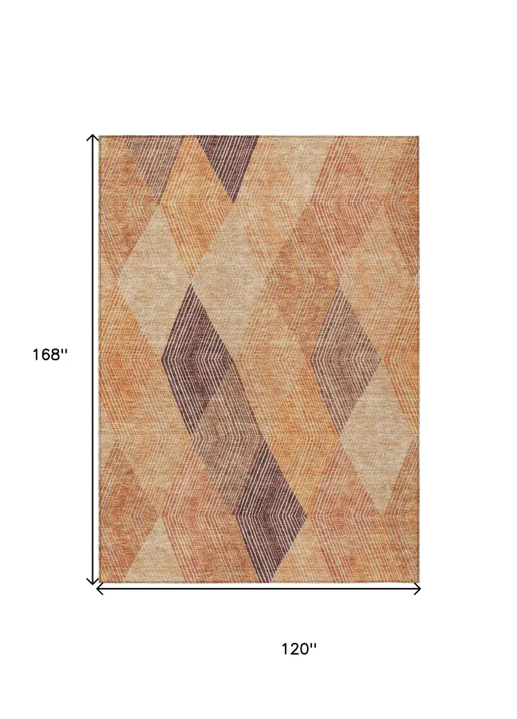 10' X 14' Orange Peach And Ruby Red Argyle Washable Indoor Outdoor Area Rug