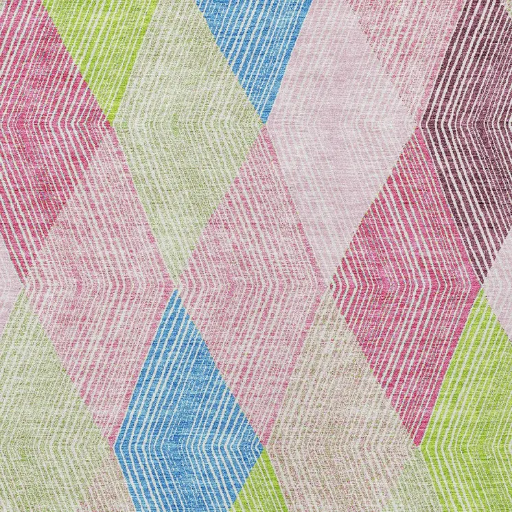 3' X 5' Pink Blue And Mint Green Argyle Washable Indoor Outdoor Area Rug
