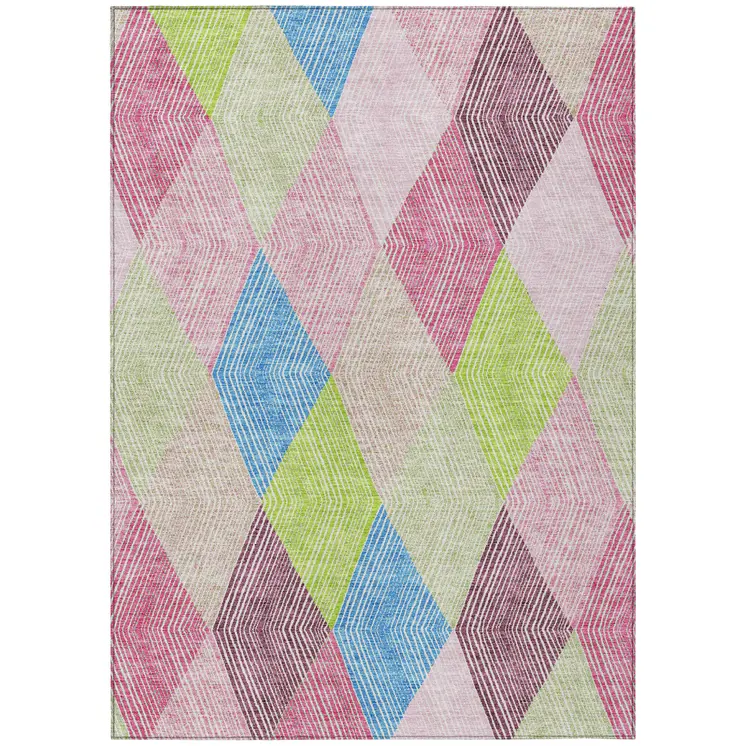 5' X 8' Pink Blue And Mint Green Argyle Washable Indoor Outdoor Area Rug