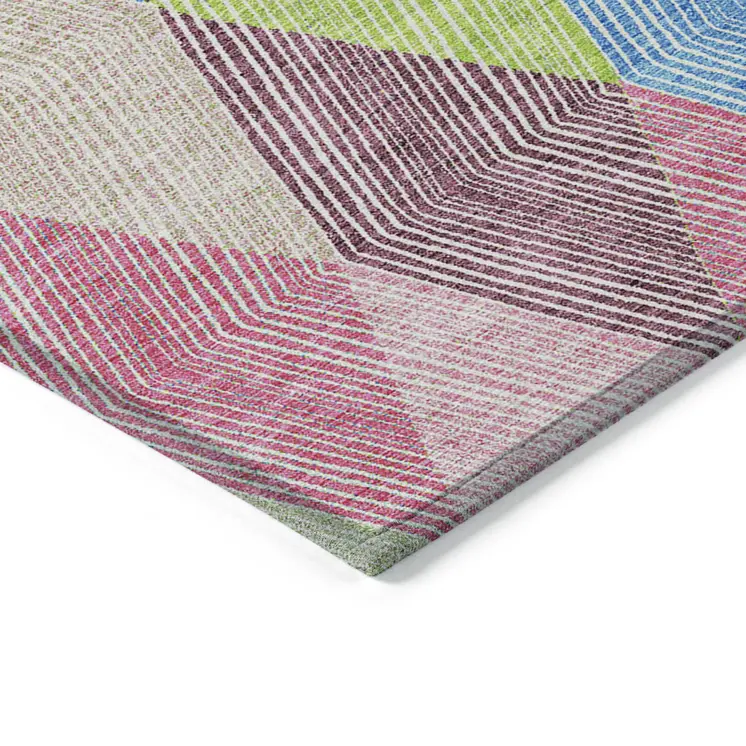 5' X 8' Pink Blue And Mint Green Argyle Washable Indoor Outdoor Area Rug