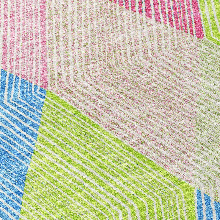 8' Pink Blue And Mint Green Round Argyle Washable Indoor Outdoor Area Rug