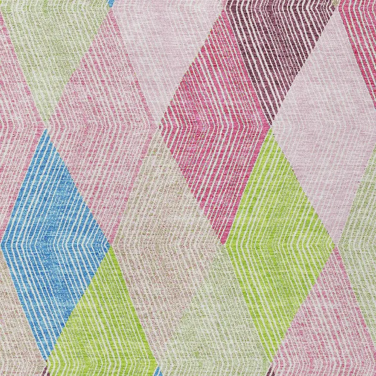 8' X 10' Pink Blue And Mint Green Argyle Washable Indoor Outdoor Area Rug