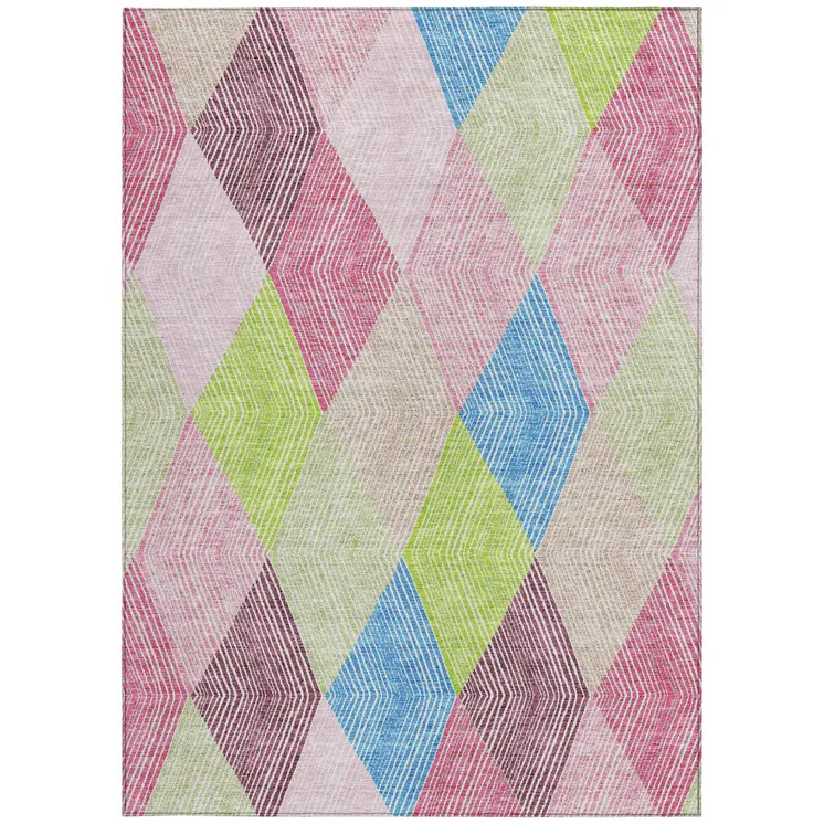 9' X 12' Pink Blue And Mint Green Argyle Washable Indoor Outdoor Area Rug