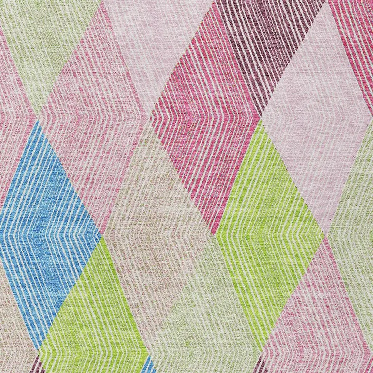 10' X 14' Pink Blue And Mint Green Argyle Washable Indoor Outdoor Area Rug