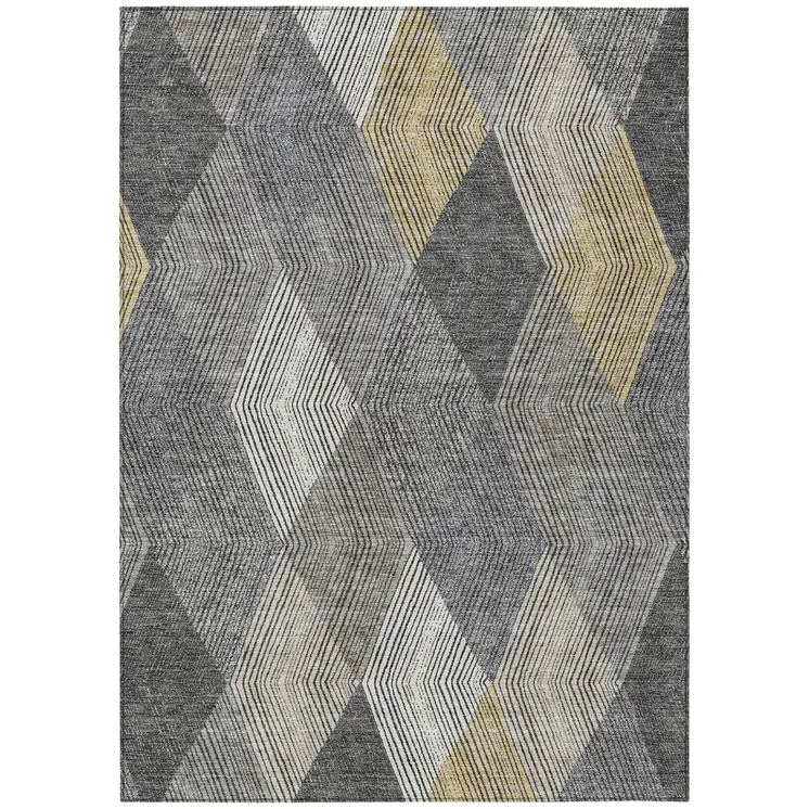 3' X 5' Pewter Gray And Gold Argyle Washable Indoor Outdoor Area Rug