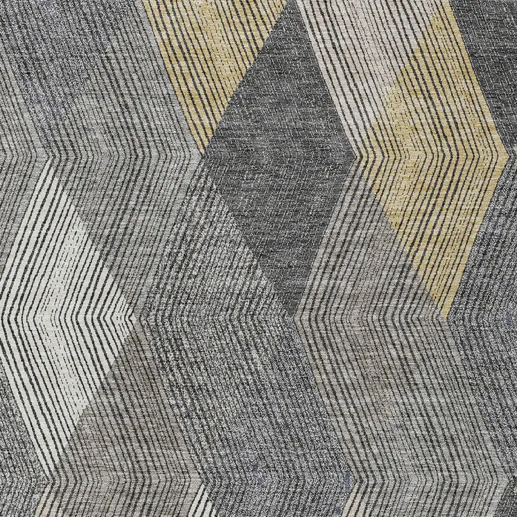 3' X 5' Pewter Gray And Gold Argyle Washable Indoor Outdoor Area Rug