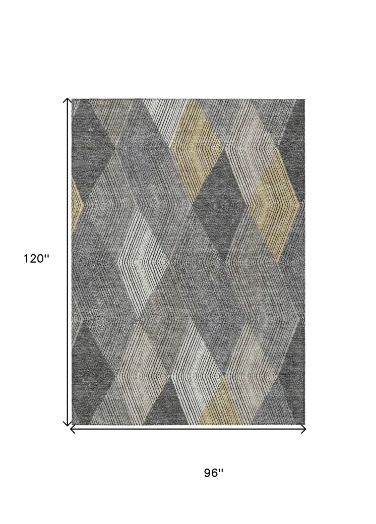 8' X 10' Pewter Gray And Gold Argyle Washable Indoor Outdoor Area Rug